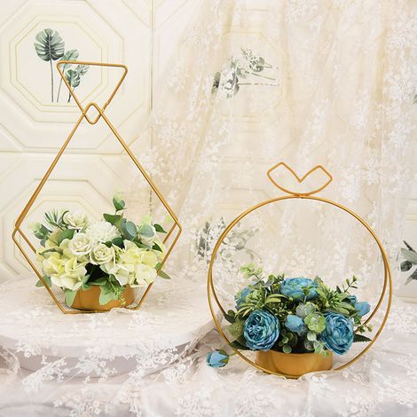 Panier à fleurs portable géométrique en métal, corbeille décorative design (1/5)