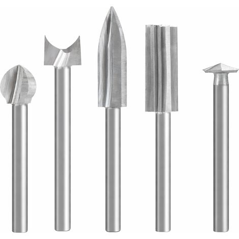Jeu de Mèches de Sculpture sur Bois Compatible avec Dremel, 5 Pièces Différents Outils de Sculpture en Bois Mèches avec Tige de 1/8" pour Bricolage, Travail du bois, Gravure, Micro Sculpture (1/5)