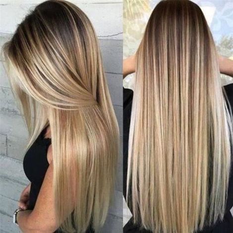 CT Femmes Ombre Blonde Perruque Cheveux Long Lisses Synthétiques Cosplay Hair Wig