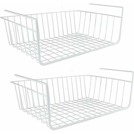 Mensola sotto scaffale cesta 2 pezzi organaizer porta oggetti in metallo cestello sottoripiani salva spazio cassetto 35X8.7x22 cm bianco (1/5)