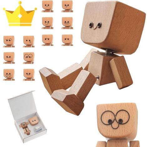 Figurine décorative en bois à bascule, style 2025, faite main, à poser sur le tableau de bord ou le bureau. Comprend 12 expressions magnétiques. Compatible avec les voitures.