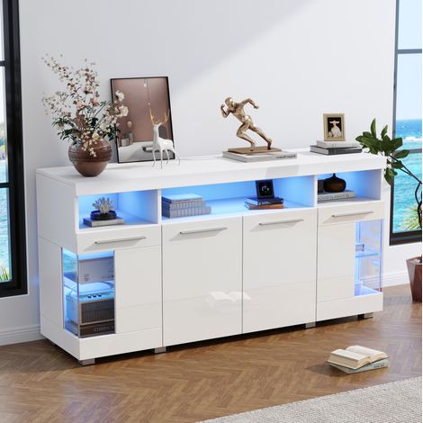 Aparador mueble salón con LED y cristal 140 cm OKMYHOME (1/5)