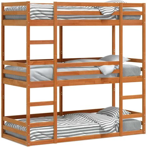 Maison Exclusive - Letto Castello Triplo Marrone Cera 75x190cm Legno Massello Pino