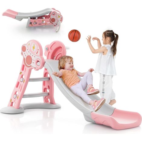 Costway – Toboggan enfant pliant 3 en 1 – Glissière 114cm – Matériau HDPE sans BPA – Panier de basket inclus – Charge 20kg – Pour 18 mois et + (1/5)