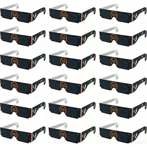 Lunettes d'observation d'éclipse solaire 2026, certifiées CE et ISO, protection solaire sûre, paquet de 20, motif astronaute noir. (1/4)