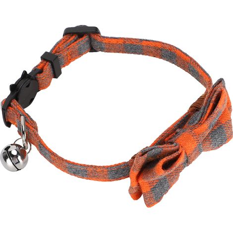 Colliers à nœud papillon mignons pour chats, cravate à carreaux, nœud papillon en tissu doux avec clochette, accessoires de décoration pour animaux de compagnie, orange (1/5)