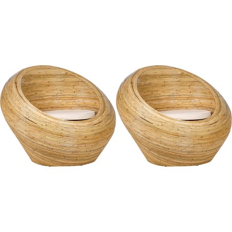 Conjunto de 2 sillones de ratán natural para interior con cojín beige Maiori