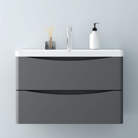 Waschbeckenunterschrank,Anthrazit, mit Waschtisch,80x39x50cm (1/5)