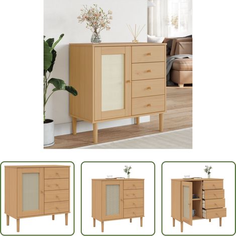 Holzschrank -  Sideboard SENJA Rattan-Optik Braun 80x40x80 cm Kiefernholz (1/5)