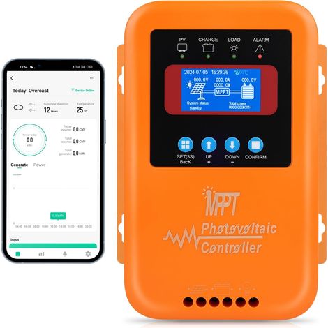 60A WIFI Bluetooth Régulateur de Charge Solaire MPPT 12V/24V/36V/48V 60A Routeur Solaire Contrôleur de Charge Solaire Bluetooth Régulateur pour Plomb Acide, Gel, Phosphate, Turner, Lithium Batterie (1/5)