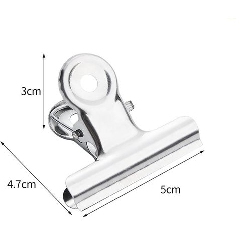 Set di 12 clip per alimenti - Clip in metallo argentato - Clip di chiusura - Per sigillare gli alimenti - Clip per snack - 50 mm - Ideali per bar, uffici, cucine e case (1/3)