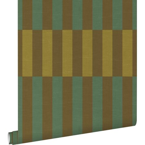 papier peint rayures aspect lin vert - ESTAhome (1/5)