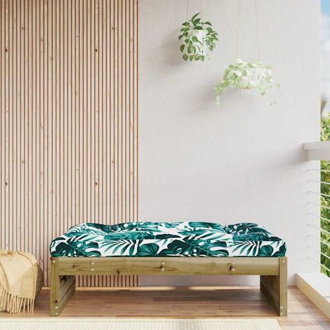 Repose-pied de Jardin en Bois de Pin Imprégné avec Coussin Motif Feuille 120x80 cm, 20kg - PANGIVO (1/5)