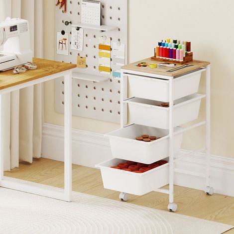 4-Drawer Rolling Storage Cart with Wooden Top, Lockable Wheels (1/5)