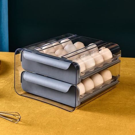 Récipient à œufs en plastique double couche pour réfrigérateur, Tiroir à œufs portable, Étagère de rangement (1/4)