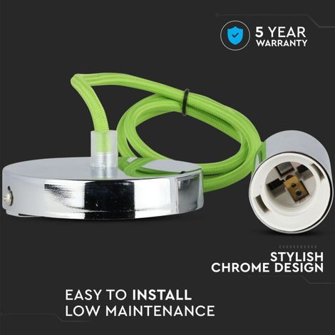V-TAC VT-7338 Hängeleuchter 1MT E27 aus Metall mit grünem Kabel Ф39mm IP20 – SKU 3785 (1/5)