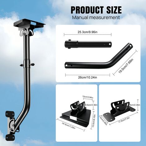 (Noir - Royaume-Uni) Support Gen 3 pour Starlink, kit de fixation murale/toiture réglable à 180° et 360° avec adaptateur pour tuyau Starlink Gen 3 en acier au carbone (1/5)