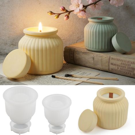 Lot de 2 moules en silicone pour bougeoirs - Moules en silicone - Avec couvercle - Moule à bougie DIY - Moule à bougie en silicone - Moule à bougie à couler - Pour plâtre, bougies DIY (1/5)