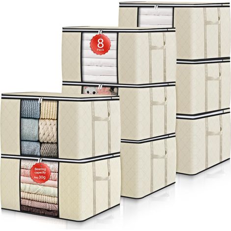 Set de 8 boîtes de rangement sous le lit pliables beige 90 L