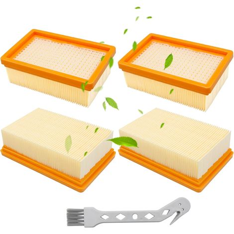 4 Pièces Kit Filtre Aspirateur Karcher, Filtre Karcher, Filtres à Plis Plat pour Karcher WD6/WD5/WD4/MV4/MV5/MV6 Aspirateurs Polyvalents Avec 1 Petite Brosse, Compatible Avec Karcher 2.863-005.0 (1/4)
