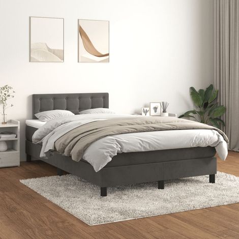 Lit à sommier tapissier et matelas, Lit double, Lit adulte Gris foncé 120x200cm Velours GSW47116 (1/5)