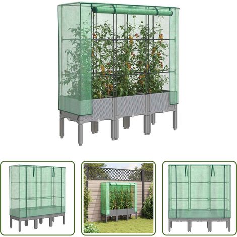 Gewächshaus -  Hochbeet mit Gewächshaus-Aufsatz Rattan-Optik 120x40x140 cm (1/5)