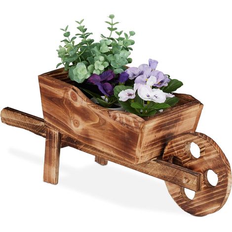 Brouette pour Plantes Bois brûlé Jardin décoration Design Vintage HxlxP 19 x 47 x 15 cm Nature (1/4)