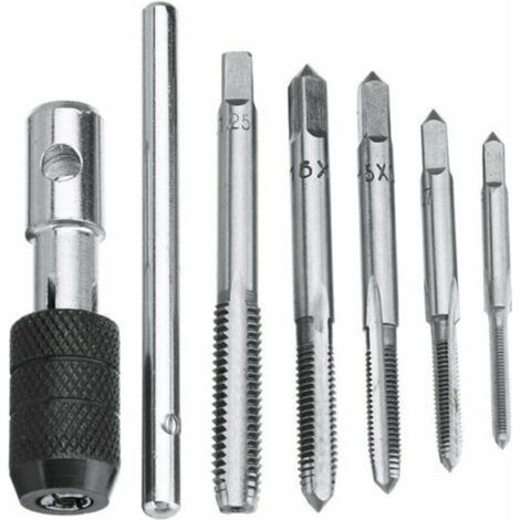 5Pcs Tarauds à Goujure Droite à Main Métrique Assortiment M3 M4 M5 M6 M8 avec 1Pc Clé Réglable, Ensemble de Taraudage à Filetage en Acier avec Tourne-à-gauche en T pour Filet Rapporté