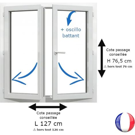 Fenêtre PVC blanc 2 vantaux hors tout H 76 x L 126 cm oscillo battant pour pose rénovation (1/5)