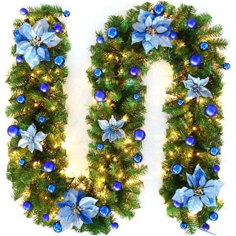 Guirlande lumineuse de Noël - 2,7 m - Pour décorations de Noël sur escaliers, murs, portes, intérieur et extérieur - Bleu - Avec bande lumineuse (1/5)