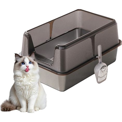 Bac à Litière pour Chat, Surface Anti-Adhésive, Design Résistant aux Éclaboussures, bk (1/2)