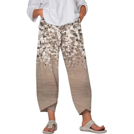 Pantalon de sport femme vintage yoga travail gris clair 3XL, pantalon d'entraînement fleuri, pantalon large pour femme, tenue de fitness et loisirs (1/3)