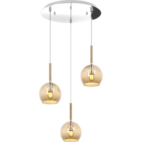 Sospensione Contemp. Rosone Tondo Future Met. Cromo Vetro Ambra 3 Luci E27 D42Cm