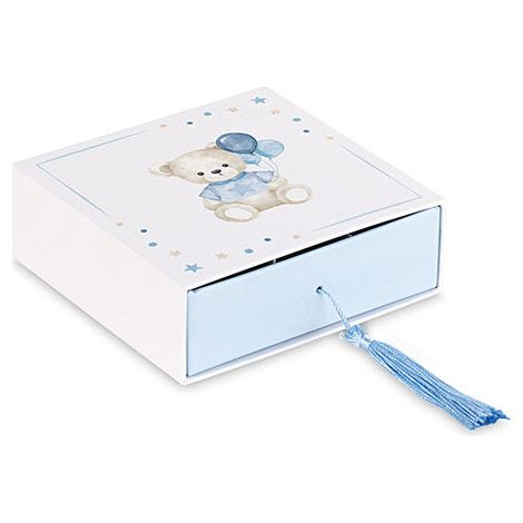 Cupido&Co. Scatola Orsetto Azzurro con Inserto e Nappa 120 x 120 x 40 Mm