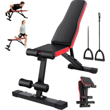 Verstellbare Hantelbank, ergonomisches Design, mehrfach verstellbare Stütze, Schwarz/Rot (1/2)