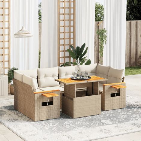 Set sofás de jardín 7 piezas y cojines ratán sintético beige vidaXL