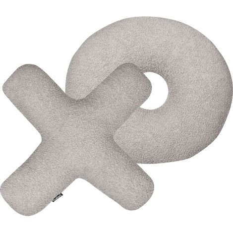 Lot de 2 Coussins Décoratifs en Fourrure Synthétique Grise en Forme de Lettres Hesperis