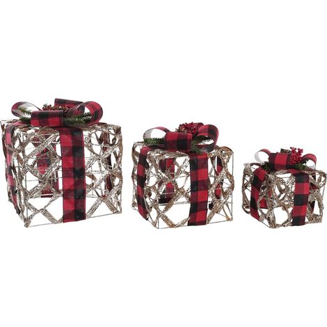 Set dedkd home decor led silver black red red/black glitter rattan 25 x 25 x 30 cm (3 pièces) (1/4)