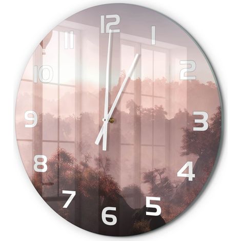 Horloge Murale Ronde Originale en Verre Silencieuse Design Moderne Salon Ballon au-dessus de la forêt fi 60 cm (1/5)