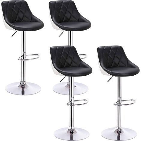 WOLTU 4er Set Barhocker Trensenstuhl Barstuhl Design Hocker 2 farbig mit Rücklehne, Drehbar, verchromter Stahl, Sitzfläche aus Kunstleder, Schwarz+weiß (1/5)