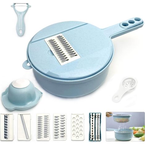 12 en 1 Coupe Legumes Multifonctions Mandoline Cuisine, Mandoline de Cuisine Professionnelle, Trancheur de Légumes,Decoupe Legumes Trancheuse pour Carotte,Concombre,Oignons,Tomates,pour Trancher(Bleu) (1/5)