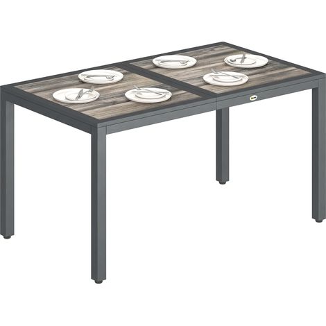 Gartentisch für 4 bis 6 Personen, Esstisch für den Außenbereich mit Tischplatte in Holzoptik, 140 x 80 x 72 cm, dunkelgrau