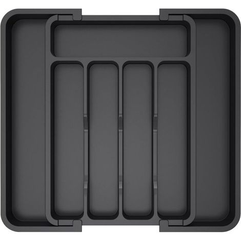 Verstellbarer Besteckschubladeneinsatz – für Löffel, Gabeln und Messer – 38 × 34 × 5 cm, schwarz (1/5)