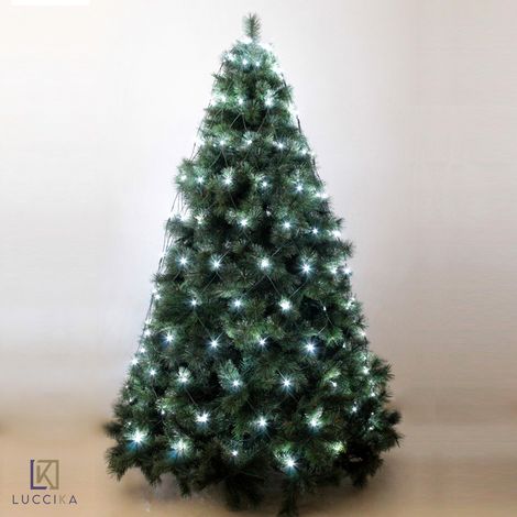 Luccika Home mantello a rete con 192 luci a Led Bianco Ghiaccio per albero di Natale con 8 giochi di luce e memoria per uso interno ed esterno Bianco Ghiaccio 192 Led - Per Alberi da 150 a 180 cm (1/5)
