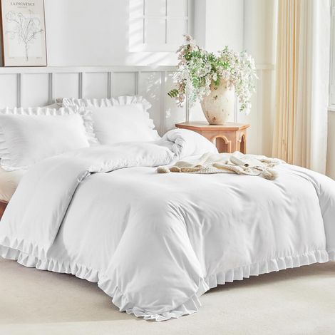 Bettwäsche-Set mit Rüschen für Doppelbett 200x200 cm, Mikrofaser, Weiß