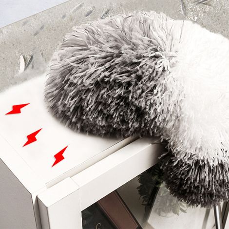 Plumeau rétractable à fibres fines, tête flexible détachable, manche télescopique en acier inoxydable, brosse de nettoyage grise et blanche (1/5)