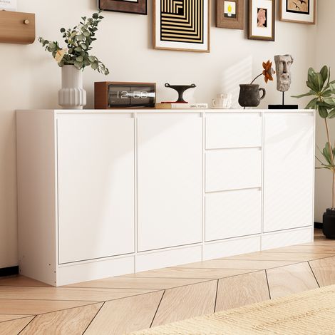 Sideboard 3-Türiges-3-Schubladen- Sideboard, 80 X 180 X 35 cm, MDF,Weiß (1/5)