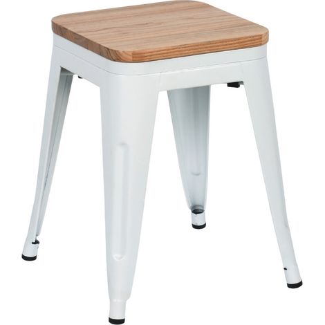 Sgabello basso impilabile in stile industriale, in acciaio e legno, 38x38x46 cm, Thinia Home