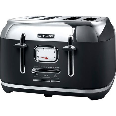 Toaster 1800W 4 Scheiben Einstellbar und Bräunungsanzeige Mattes Schwarz Edelstahl - New One - Muse Pem