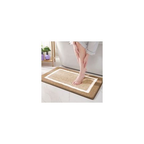 Tapis de Bain Antiderapant 40 x 60 cm Beige,Tapis Salle de Bain en Microfibre Douce,Tapis de Bain Absorbant à Poils Longs, Lavable en Machine (1/4)